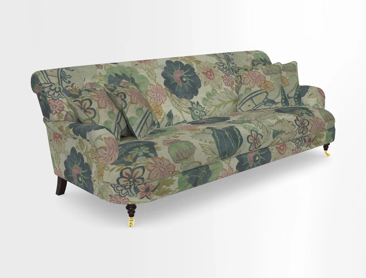 Holmfirth 3 Seater Seater Sofa in RHS Collection on Velvet Pieter van Kouwenhoorn Tulips with scatters in Almost Plain Velvet Maple and Brick