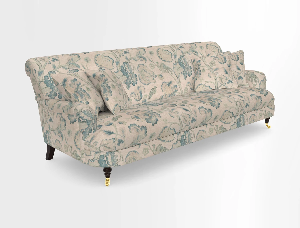Holmfirth 3 Seater Seater Sofa in RHS Collection on Velvet Pieter van Kouwenhoorn Tulips with scatters in Almost Plain Velvet Maple and Brick