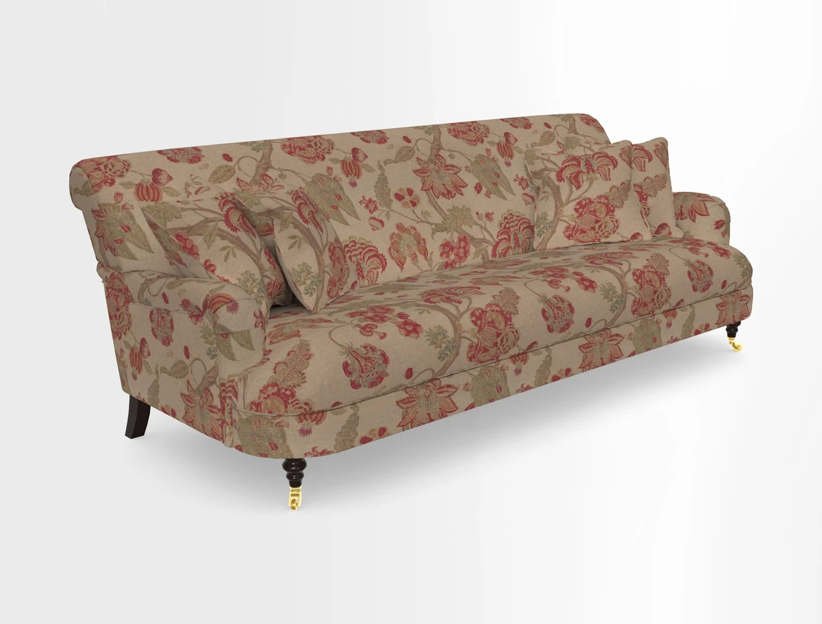 Holmfirth 3 Seater Seater Sofa in RHS Collection on Velvet Pieter van Kouwenhoorn Tulips with scatters in Almost Plain Velvet Maple and Brick