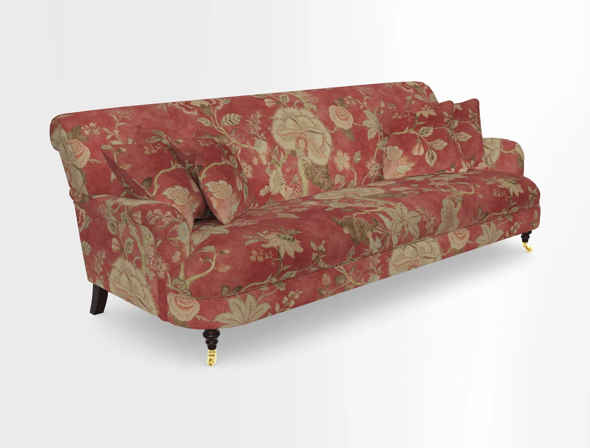 Holmfirth 3 Seater Seater Sofa in RHS Collection on Velvet Pieter van Kouwenhoorn Tulips with scatters in Almost Plain Velvet Maple and Brick