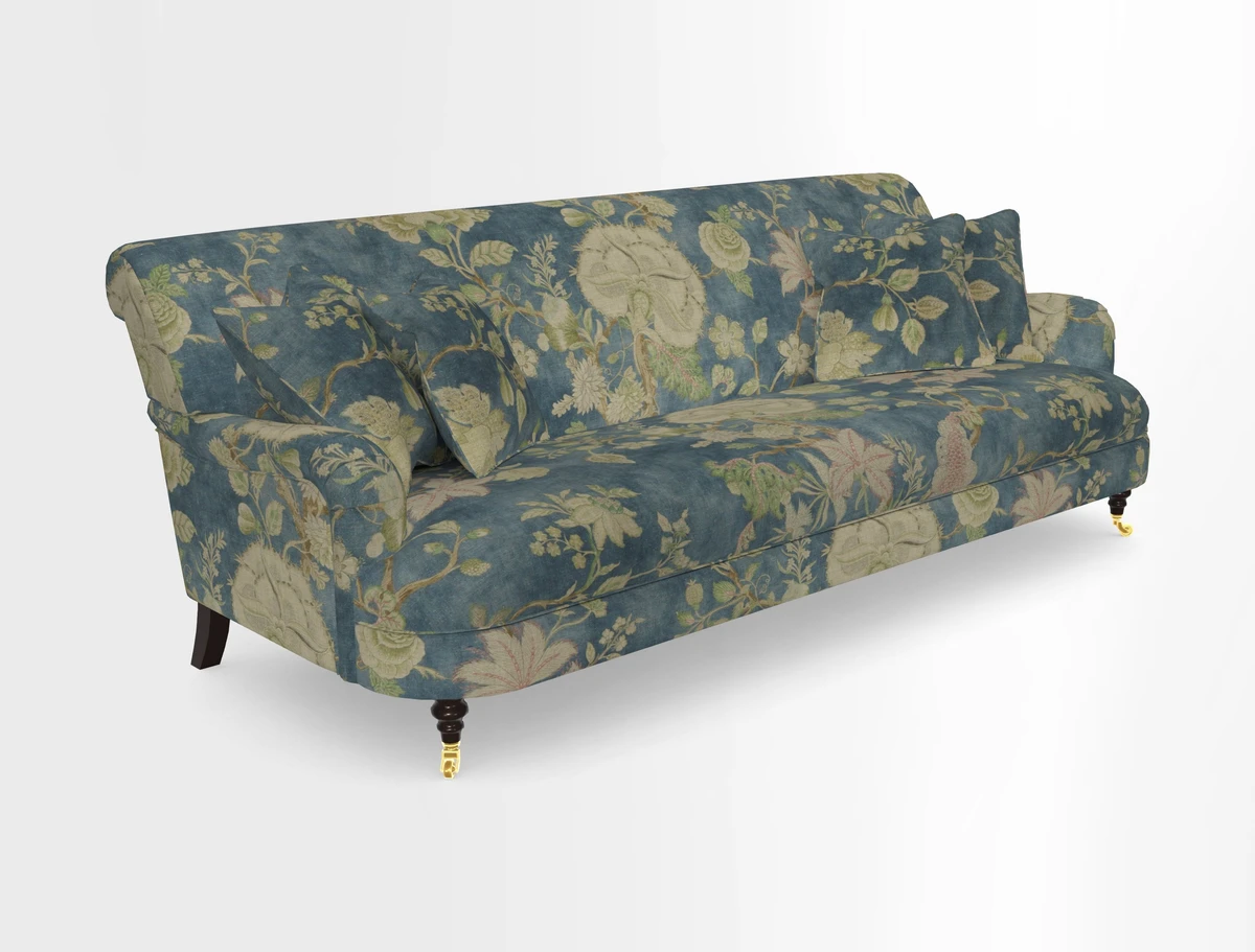 Holmfirth 3 Seater Seater Sofa in RHS Collection on Velvet Pieter van Kouwenhoorn Tulips with scatters in Almost Plain Velvet Maple and Brick