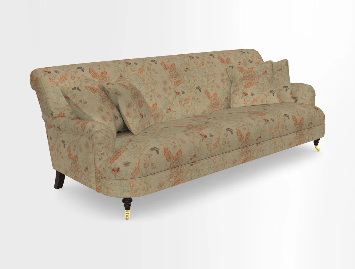 Holmfirth 3 Seater Seater Sofa in RHS Collection on Velvet Pieter van Kouwenhoorn Tulips with scatters in Almost Plain Velvet Maple and Brick