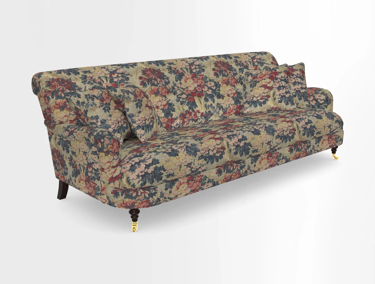 Holmfirth 3 Seater Seater Sofa in RHS Collection on Velvet Pieter van Kouwenhoorn Tulips with scatters in Almost Plain Velvet Maple and Brick