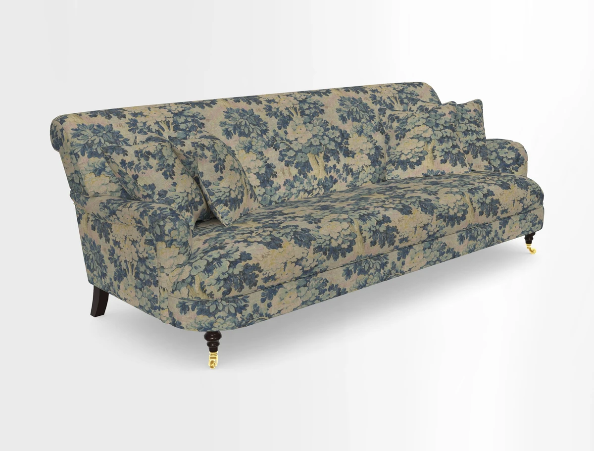 Holmfirth 3 Seater Seater Sofa in RHS Collection on Velvet Pieter van Kouwenhoorn Tulips with scatters in Almost Plain Velvet Maple and Brick