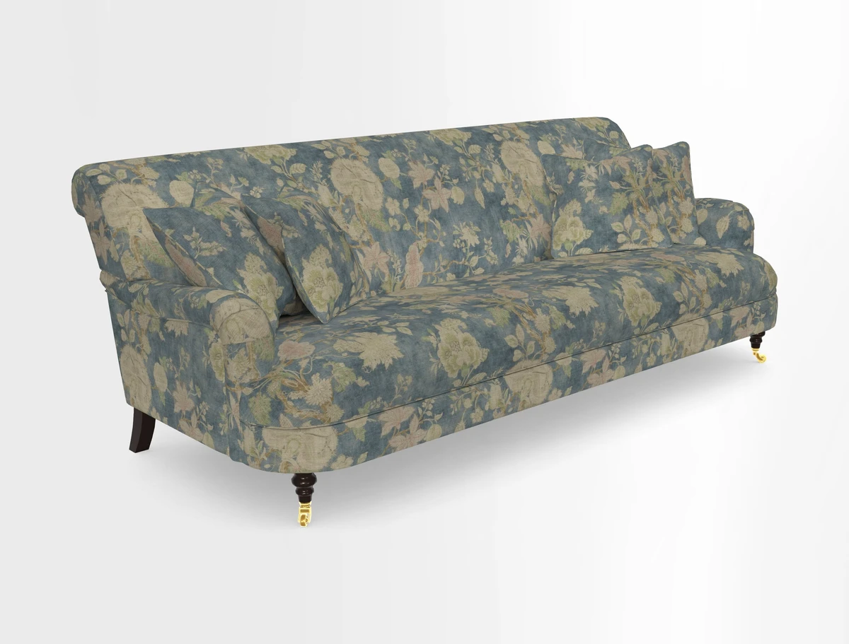Holmfirth 3 Seater Seater Sofa in RHS Collection on Velvet Pieter van Kouwenhoorn Tulips with scatters in Almost Plain Velvet Maple and Brick