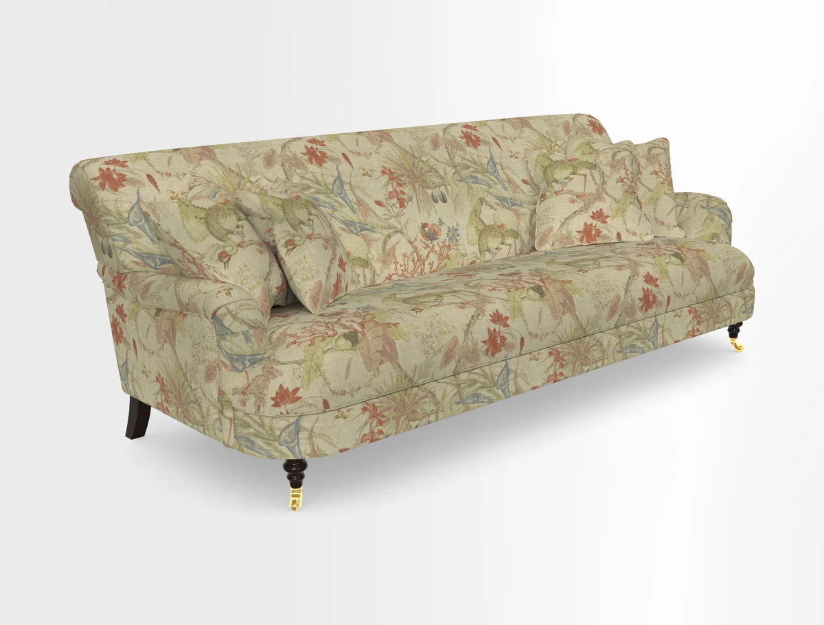 Holmfirth 3 Seater Seater Sofa in RHS Collection on Velvet Pieter van Kouwenhoorn Tulips with scatters in Almost Plain Velvet Maple and Brick