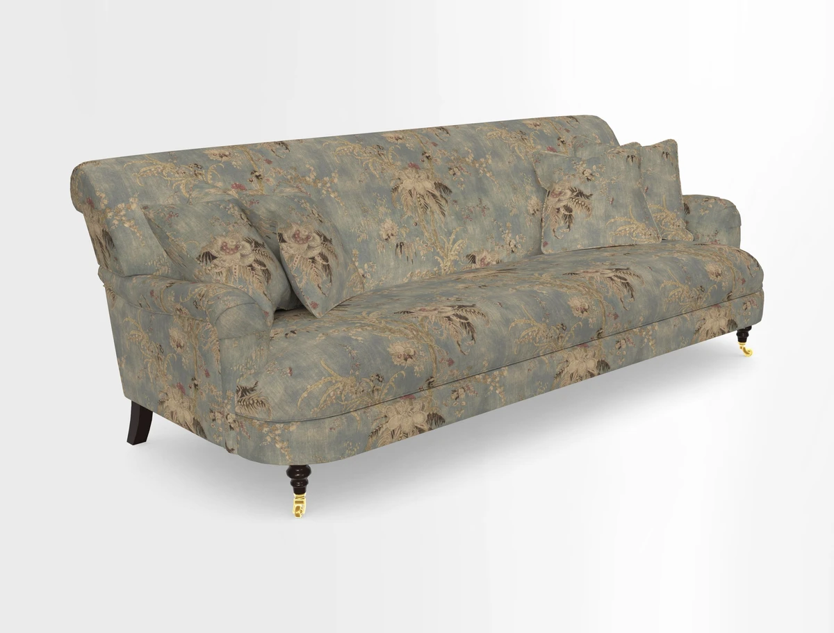 Holmfirth 3 Seater Seater Sofa in RHS Collection on Velvet Pieter van Kouwenhoorn Tulips with scatters in Almost Plain Velvet Maple and Brick