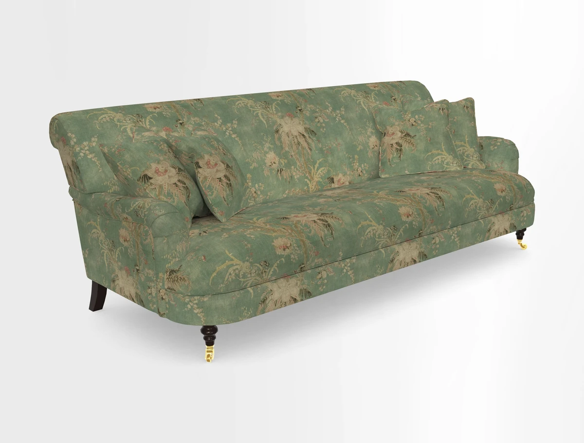 Holmfirth 3 Seater Seater Sofa in RHS Collection on Velvet Pieter van Kouwenhoorn Tulips with scatters in Almost Plain Velvet Maple and Brick
