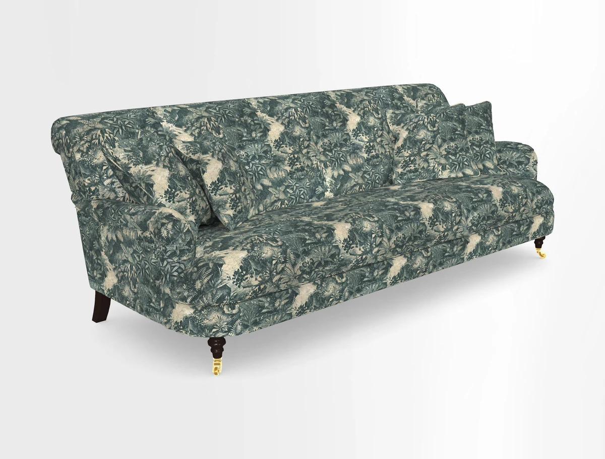 Holmfirth 3 Seater Seater Sofa in RHS Collection on Velvet Pieter van Kouwenhoorn Tulips with scatters in Almost Plain Velvet Maple and Brick
