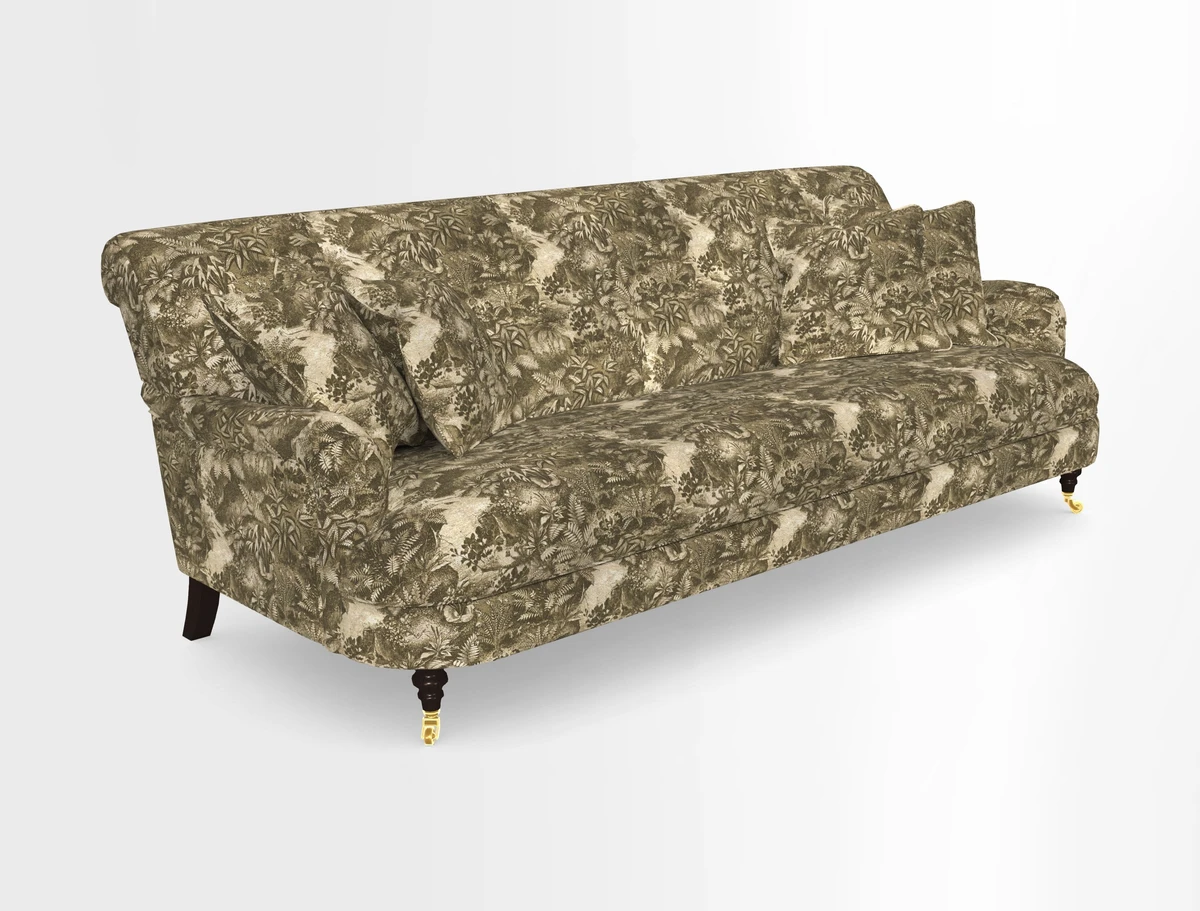 Holmfirth 3 Seater Seater Sofa in RHS Collection on Velvet Pieter van Kouwenhoorn Tulips with scatters in Almost Plain Velvet Maple and Brick