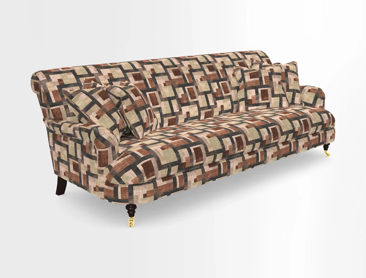 Holmfirth 3 Seater Seater Sofa in RHS Collection on Velvet Pieter van Kouwenhoorn Tulips with scatters in Almost Plain Velvet Maple and Brick