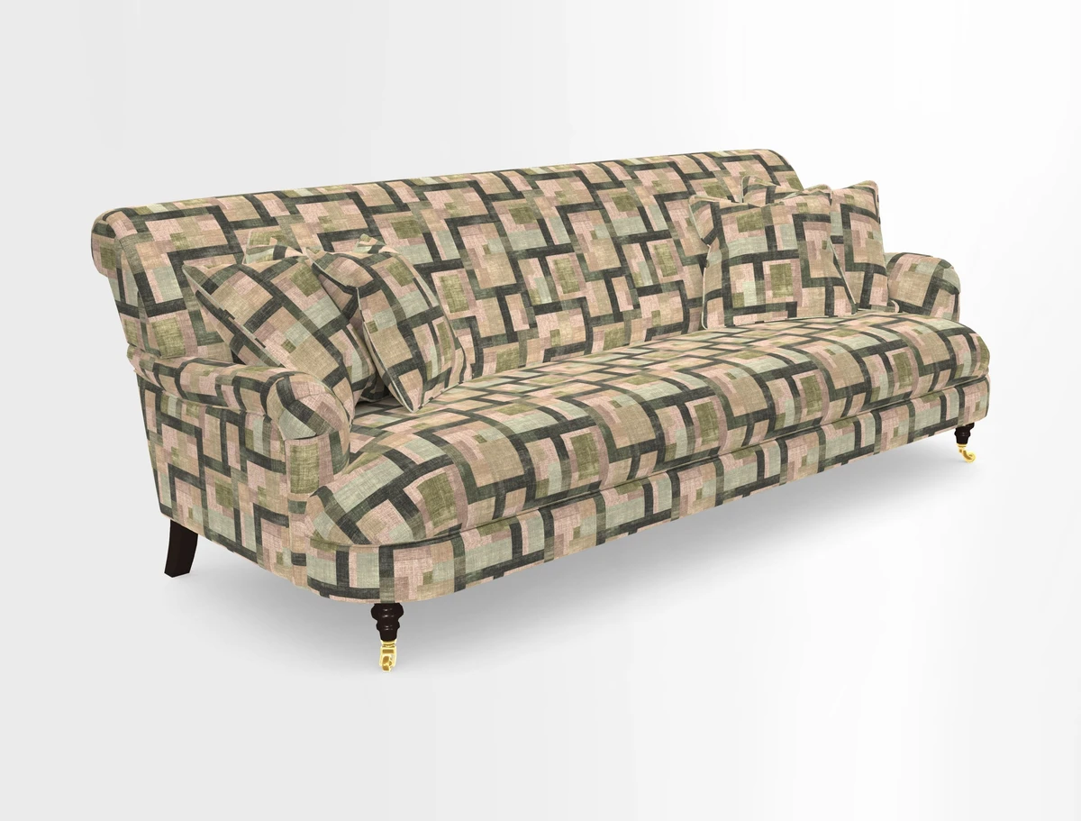 Holmfirth 3 Seater Seater Sofa in RHS Collection on Velvet Pieter van Kouwenhoorn Tulips with scatters in Almost Plain Velvet Maple and Brick