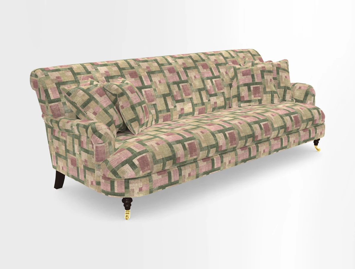 Holmfirth 3 Seater Seater Sofa in RHS Collection on Velvet Pieter van Kouwenhoorn Tulips with scatters in Almost Plain Velvet Maple and Brick