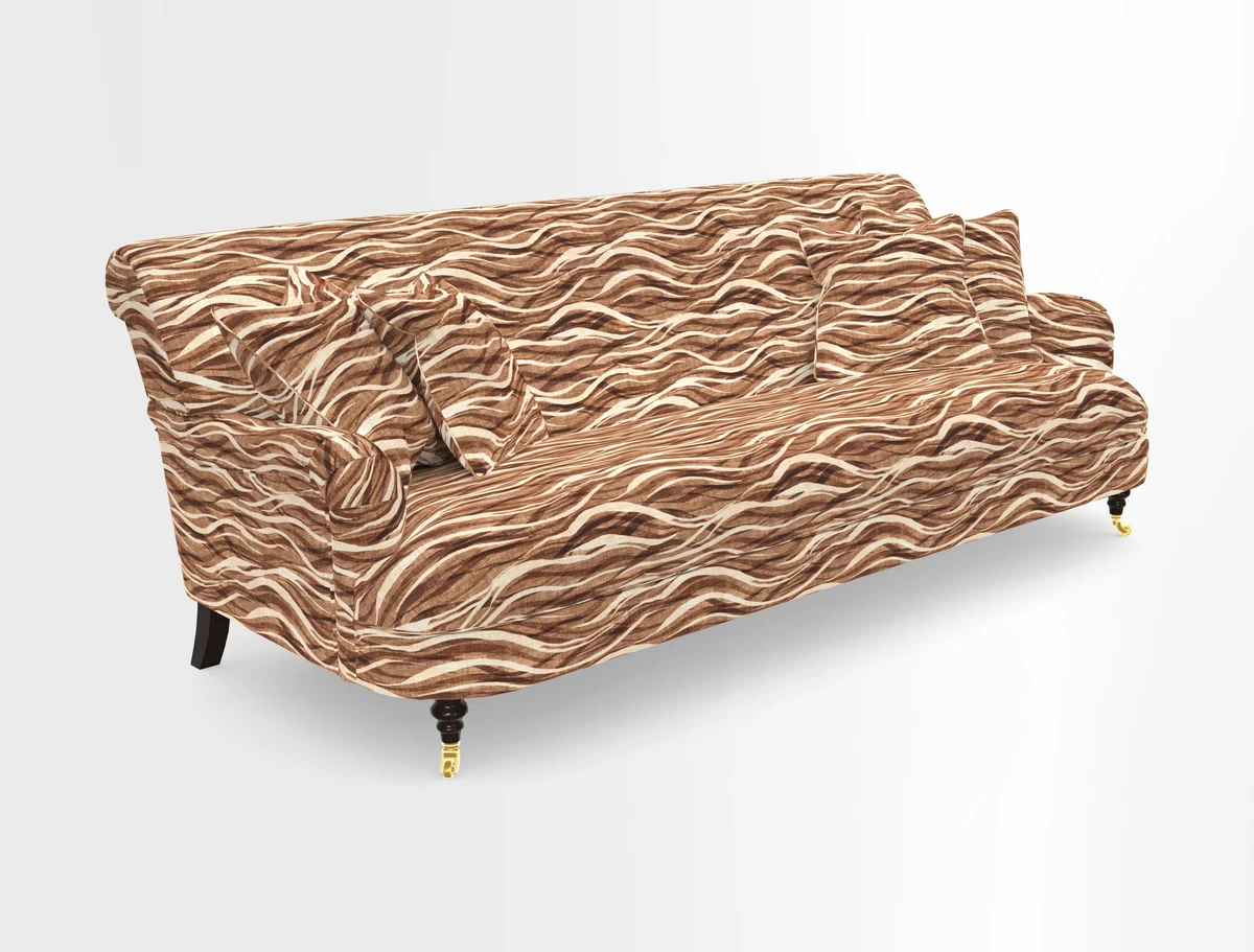 Holmfirth 3 Seater Seater Sofa in RHS Collection on Velvet Pieter van Kouwenhoorn Tulips with scatters in Almost Plain Velvet Maple and Brick