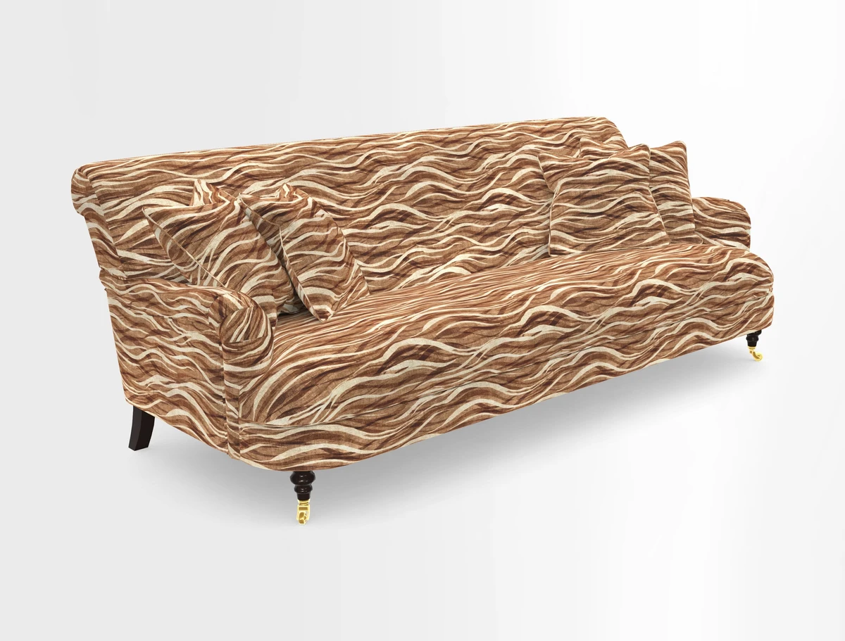 Holmfirth 3 Seater Seater Sofa in RHS Collection on Velvet Pieter van Kouwenhoorn Tulips with scatters in Almost Plain Velvet Maple and Brick