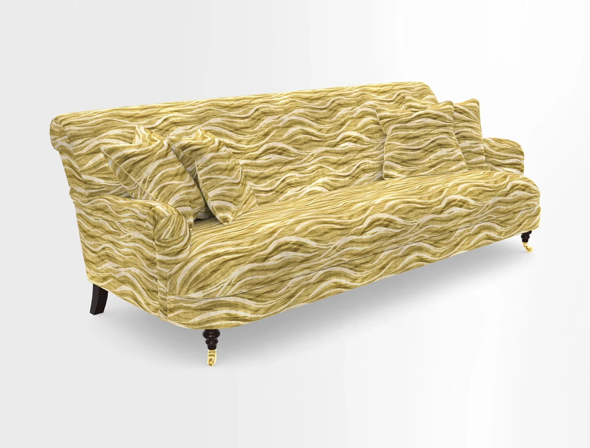 Holmfirth 3 Seater Seater Sofa in RHS Collection on Velvet Pieter van Kouwenhoorn Tulips with scatters in Almost Plain Velvet Maple and Brick