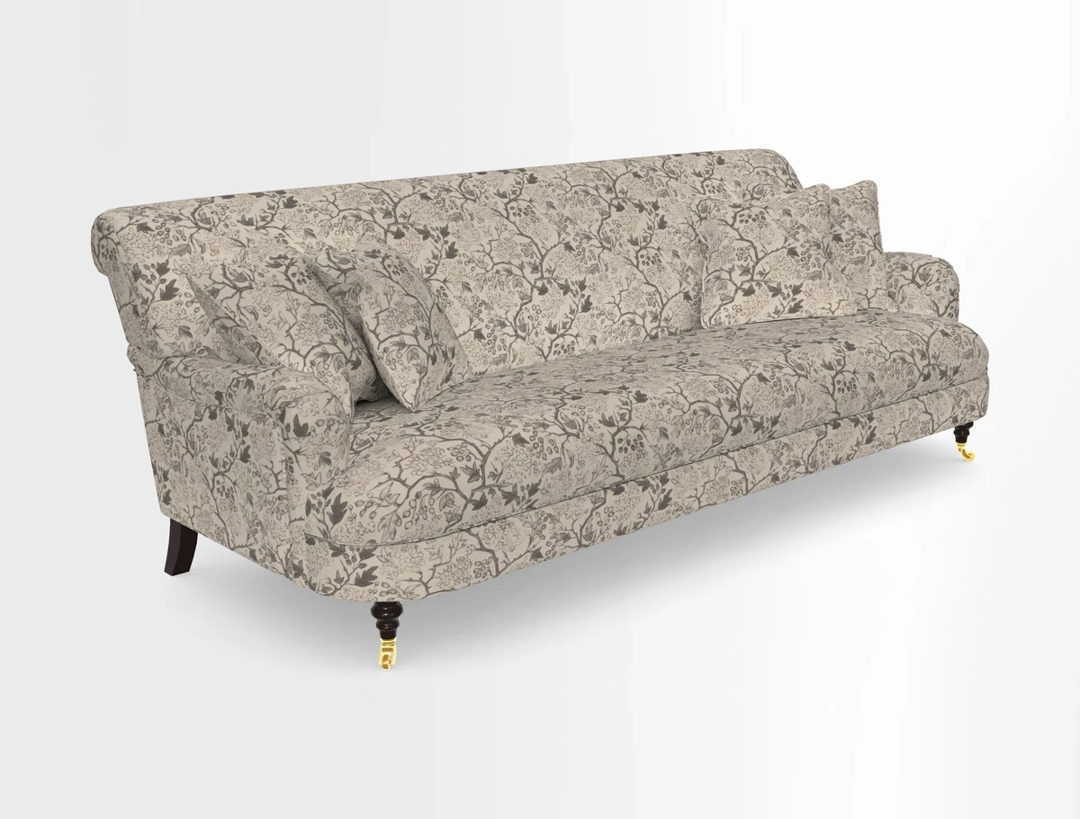 Holmfirth 3 Seater Seater Sofa in RHS Collection on Velvet Pieter van Kouwenhoorn Tulips with scatters in Almost Plain Velvet Maple and Brick