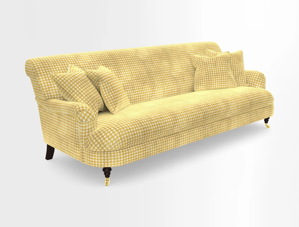 Holmfirth 3 Seater Seater Sofa in RHS Collection on Velvet Pieter van Kouwenhoorn Tulips with scatters in Almost Plain Velvet Maple and Brick