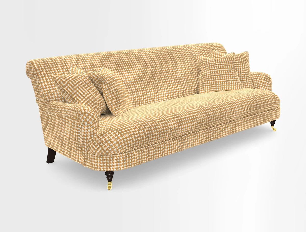 Holmfirth 3 Seater Seater Sofa in RHS Collection on Velvet Pieter van Kouwenhoorn Tulips with scatters in Almost Plain Velvet Maple and Brick