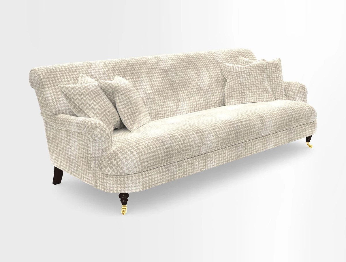 Holmfirth 3 Seater Seater Sofa in RHS Collection on Velvet Pieter van Kouwenhoorn Tulips with scatters in Almost Plain Velvet Maple and Brick