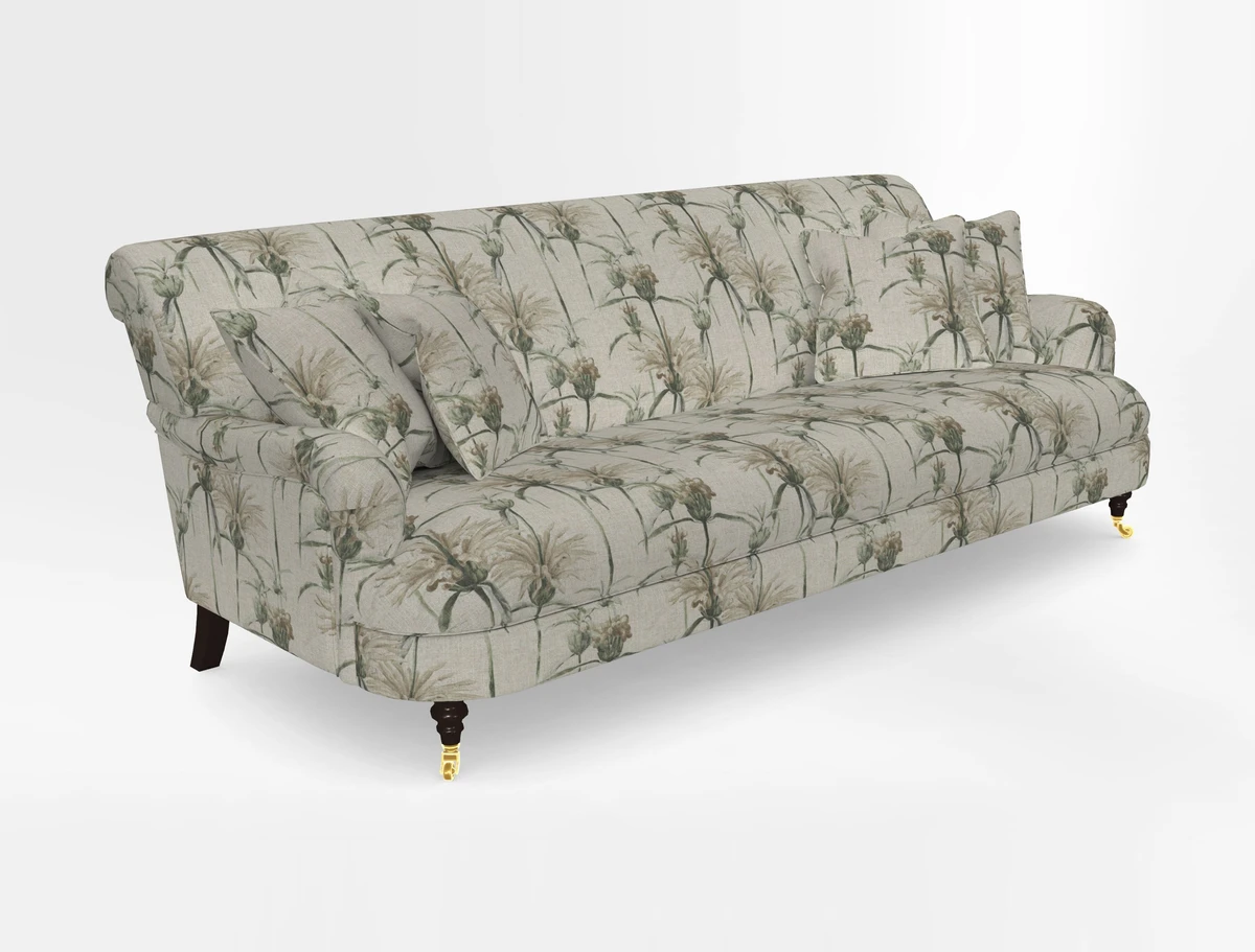 Holmfirth 3 Seater Seater Sofa in RHS Collection on Velvet Pieter van Kouwenhoorn Tulips with scatters in Almost Plain Velvet Maple and Brick