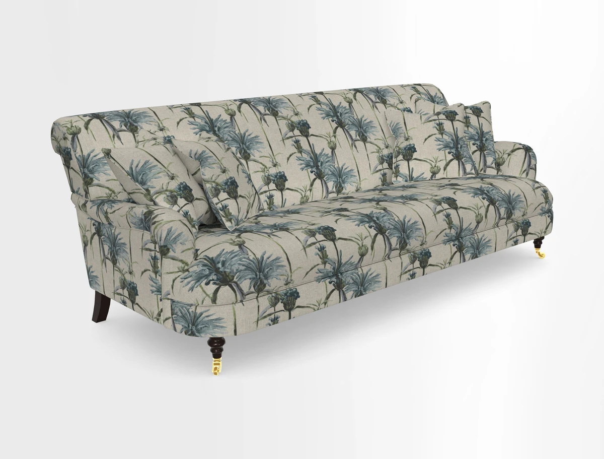 Holmfirth 3 Seater Seater Sofa in RHS Collection on Velvet Pieter van Kouwenhoorn Tulips with scatters in Almost Plain Velvet Maple and Brick