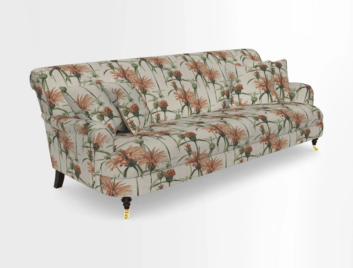 Holmfirth 3 Seater Seater Sofa in RHS Collection on Velvet Pieter van Kouwenhoorn Tulips with scatters in Almost Plain Velvet Maple and Brick
