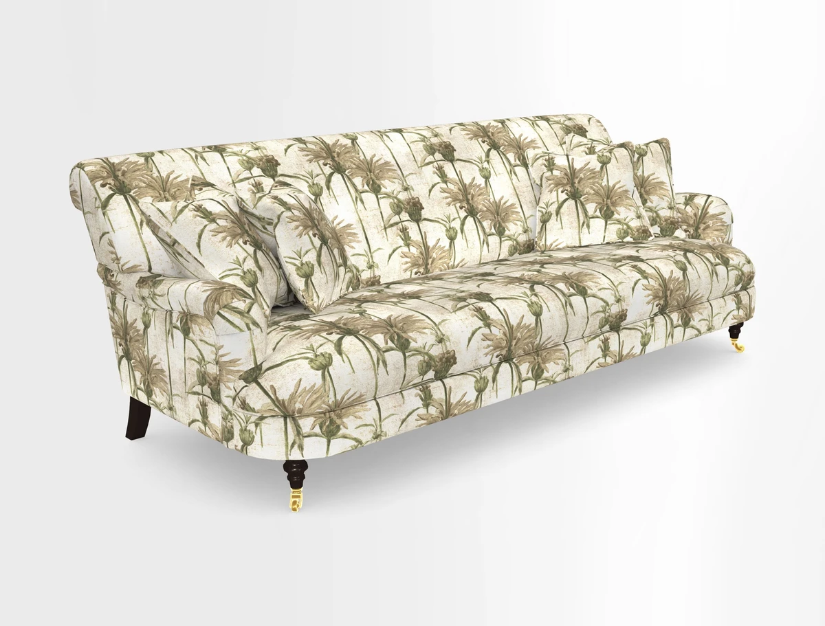 Holmfirth 3 Seater Seater Sofa in RHS Collection on Velvet Pieter van Kouwenhoorn Tulips with scatters in Almost Plain Velvet Maple and Brick