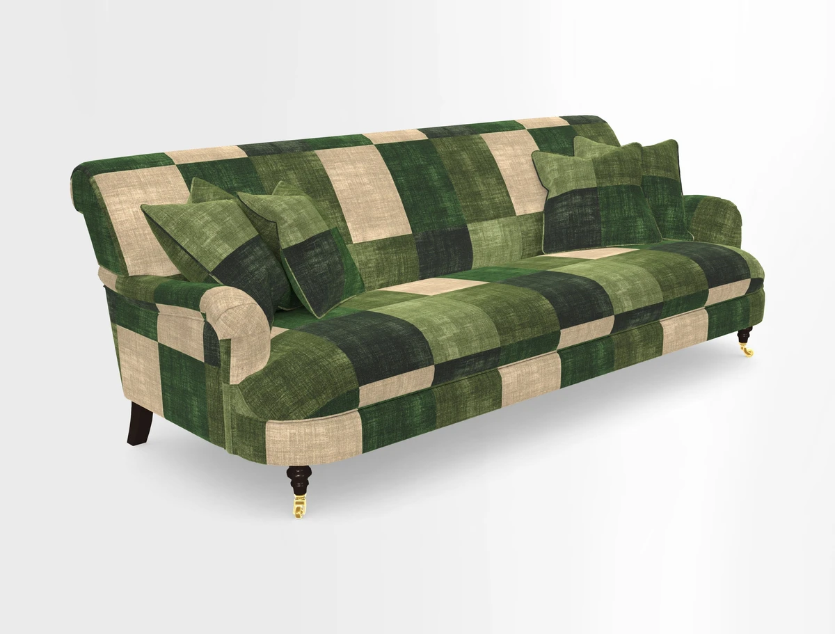 Holmfirth 3 Seater Seater Sofa in RHS Collection on Velvet Pieter van Kouwenhoorn Tulips with scatters in Almost Plain Velvet Maple and Brick