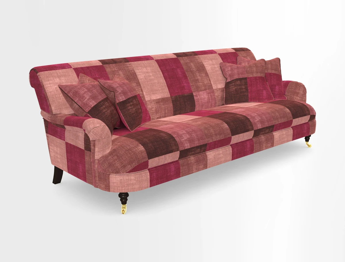 Holmfirth 3 Seater Seater Sofa in RHS Collection on Velvet Pieter van Kouwenhoorn Tulips with scatters in Almost Plain Velvet Maple and Brick