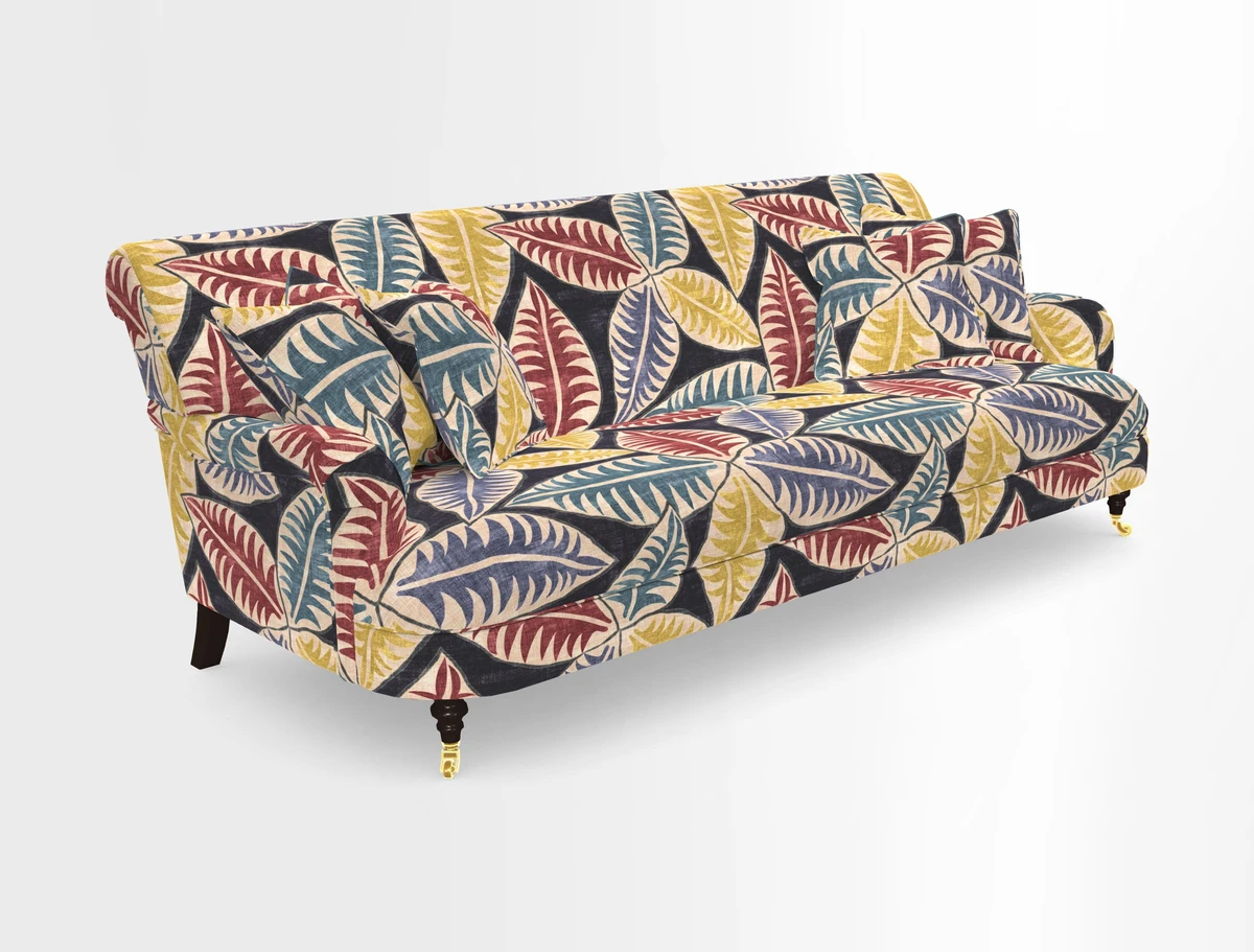 Holmfirth 3 Seater Seater Sofa in RHS Collection on Velvet Pieter van Kouwenhoorn Tulips with scatters in Almost Plain Velvet Maple and Brick
