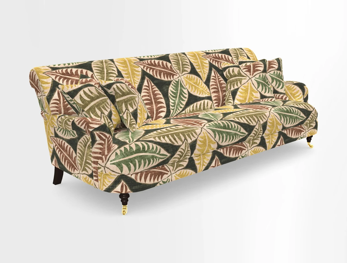 Holmfirth 3 Seater Seater Sofa in RHS Collection on Velvet Pieter van Kouwenhoorn Tulips with scatters in Almost Plain Velvet Maple and Brick
