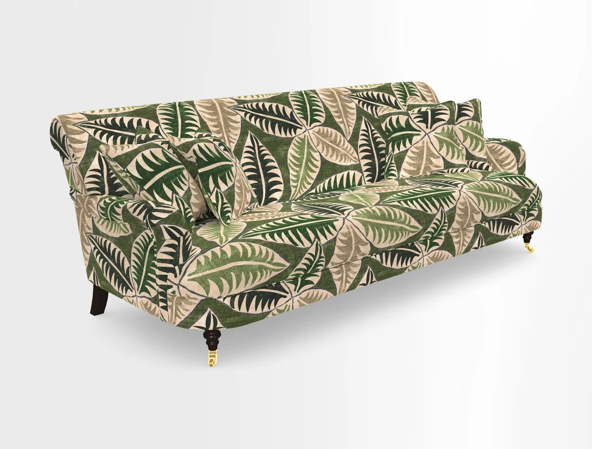 Holmfirth 3 Seater Seater Sofa in RHS Collection on Velvet Pieter van Kouwenhoorn Tulips with scatters in Almost Plain Velvet Maple and Brick