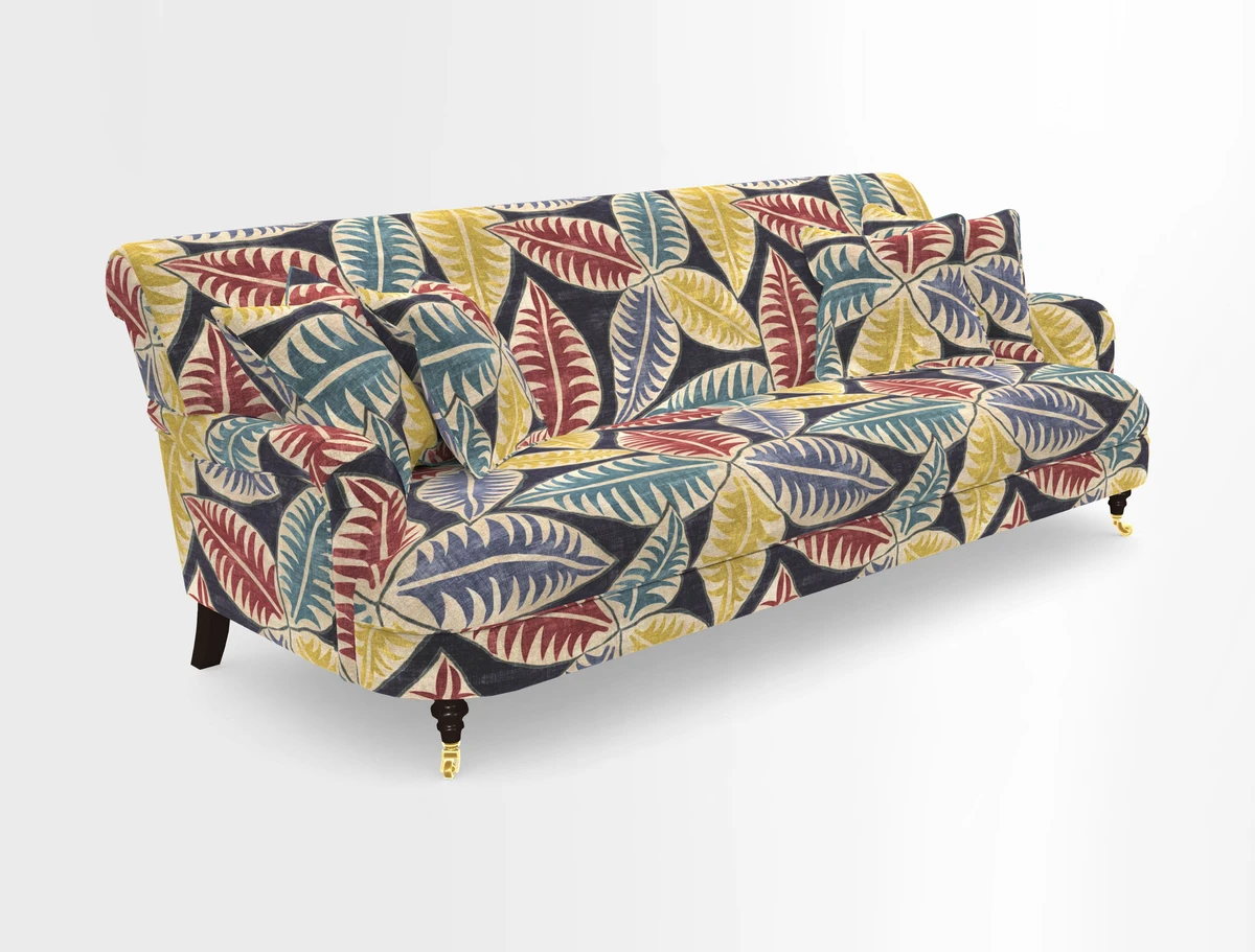 Holmfirth 3 Seater Seater Sofa in RHS Collection on Velvet Pieter van Kouwenhoorn Tulips with scatters in Almost Plain Velvet Maple and Brick