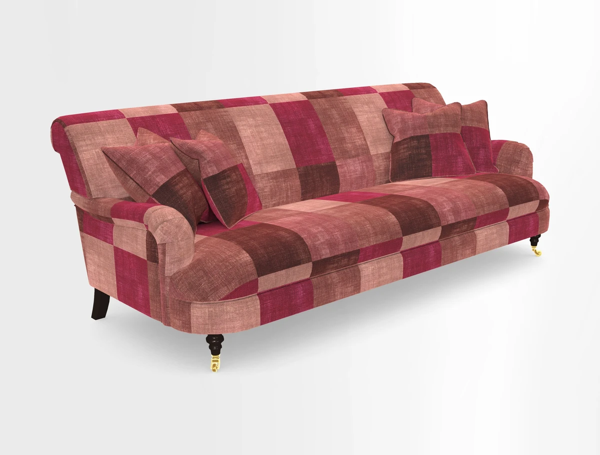 Holmfirth 3 Seater Seater Sofa in RHS Collection on Velvet Pieter van Kouwenhoorn Tulips with scatters in Almost Plain Velvet Maple and Brick