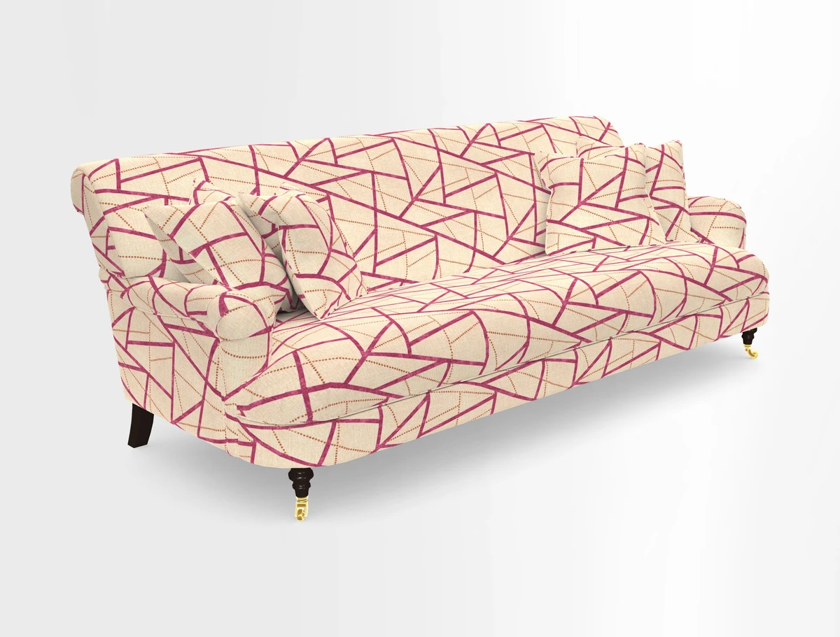 Holmfirth 3 Seater Seater Sofa in RHS Collection on Velvet Pieter van Kouwenhoorn Tulips with scatters in Almost Plain Velvet Maple and Brick