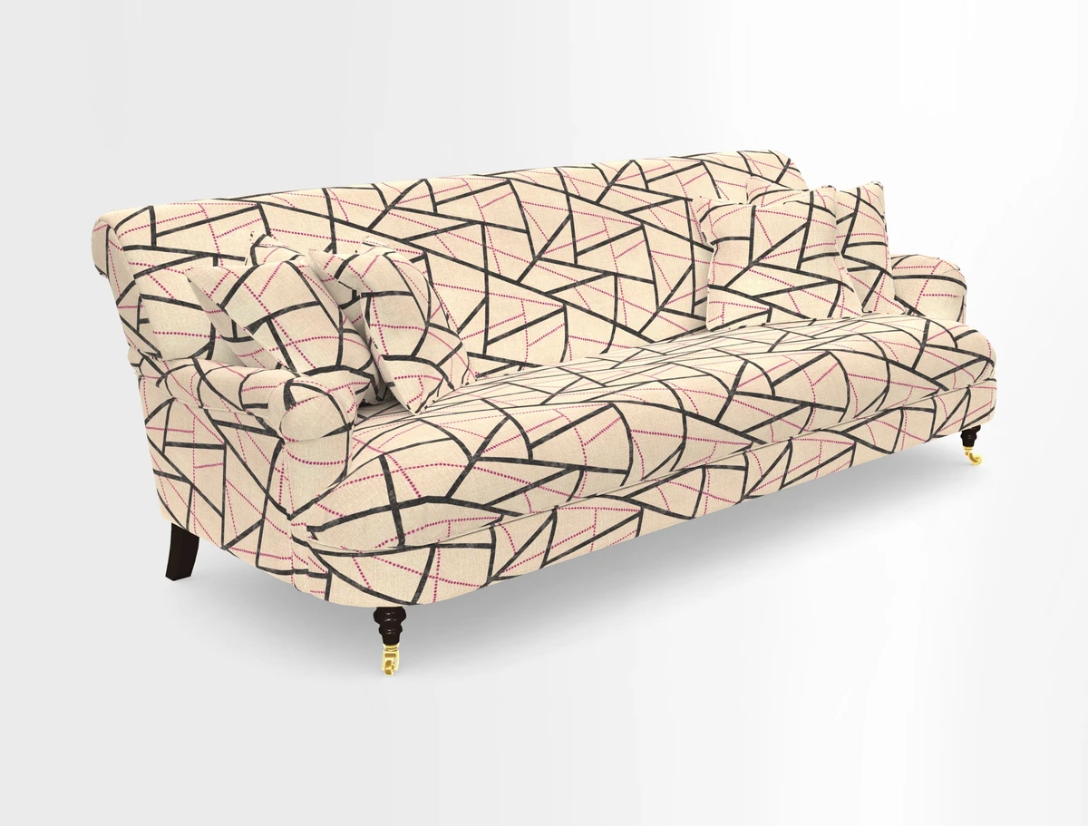 Holmfirth 3 Seater Seater Sofa in RHS Collection on Velvet Pieter van Kouwenhoorn Tulips with scatters in Almost Plain Velvet Maple and Brick
