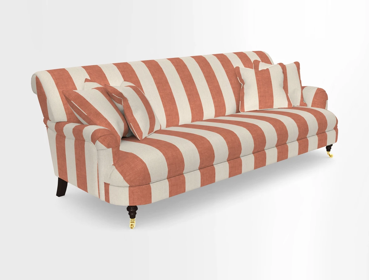 Holmfirth 3 Seater Seater Sofa in RHS Collection on Velvet Pieter van Kouwenhoorn Tulips with scatters in Almost Plain Velvet Maple and Brick