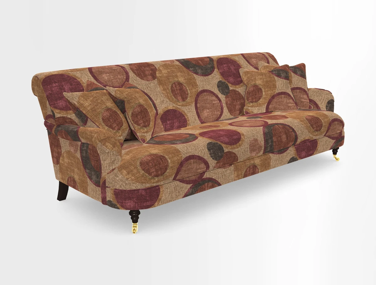 Holmfirth 3 Seater Seater Sofa in RHS Collection on Velvet Pieter van Kouwenhoorn Tulips with scatters in Almost Plain Velvet Maple and Brick