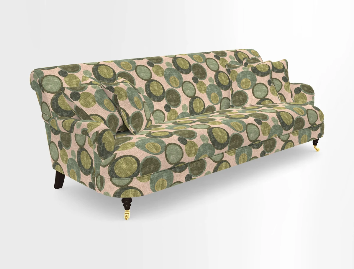 Holmfirth 3 Seater Seater Sofa in RHS Collection on Velvet Pieter van Kouwenhoorn Tulips with scatters in Almost Plain Velvet Maple and Brick