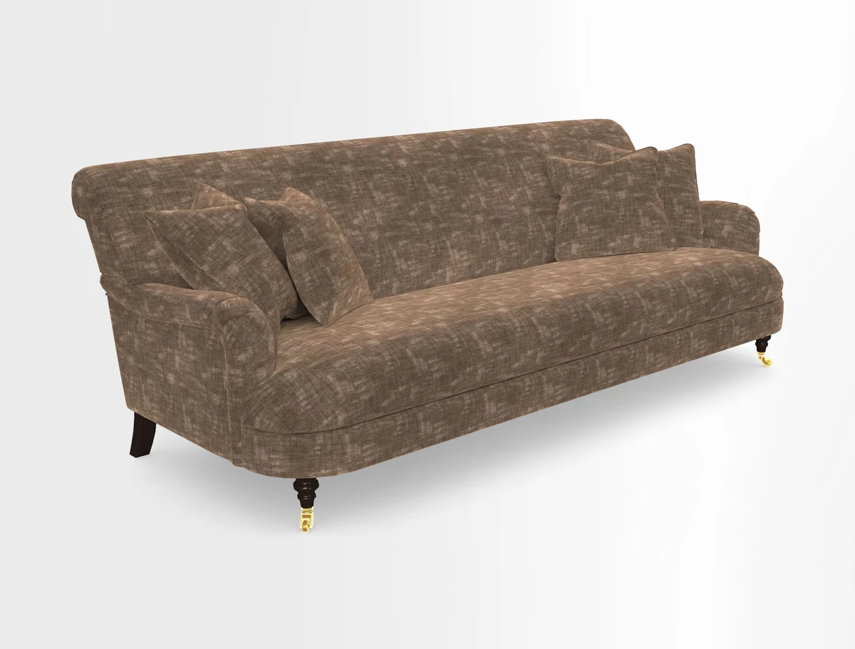 Holmfirth 3 Seater Seater Sofa in RHS Collection on Velvet Pieter van Kouwenhoorn Tulips with scatters in Almost Plain Velvet Maple and Brick