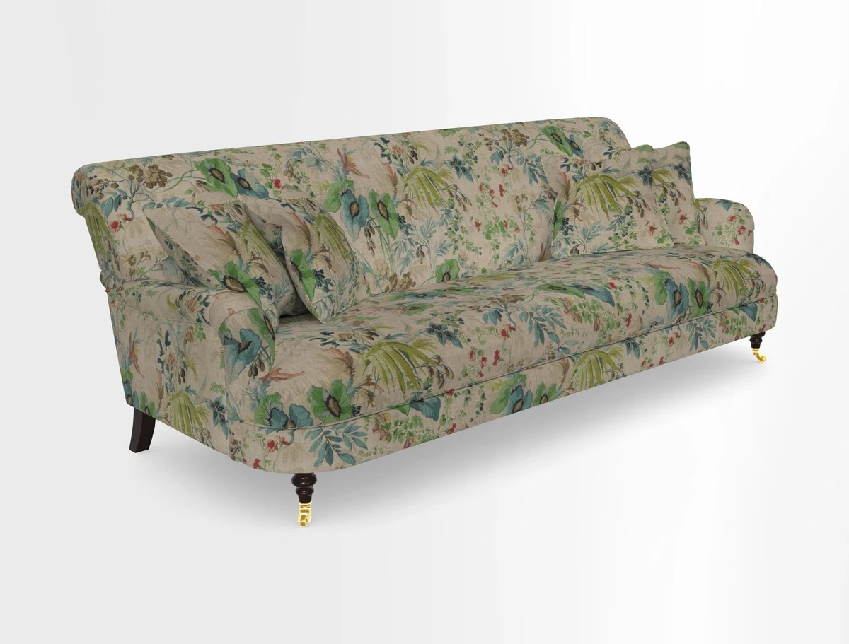 Holmfirth 3 Seater Seater Sofa in RHS Collection on Velvet Pieter van Kouwenhoorn Tulips with scatters in Almost Plain Velvet Maple and Brick