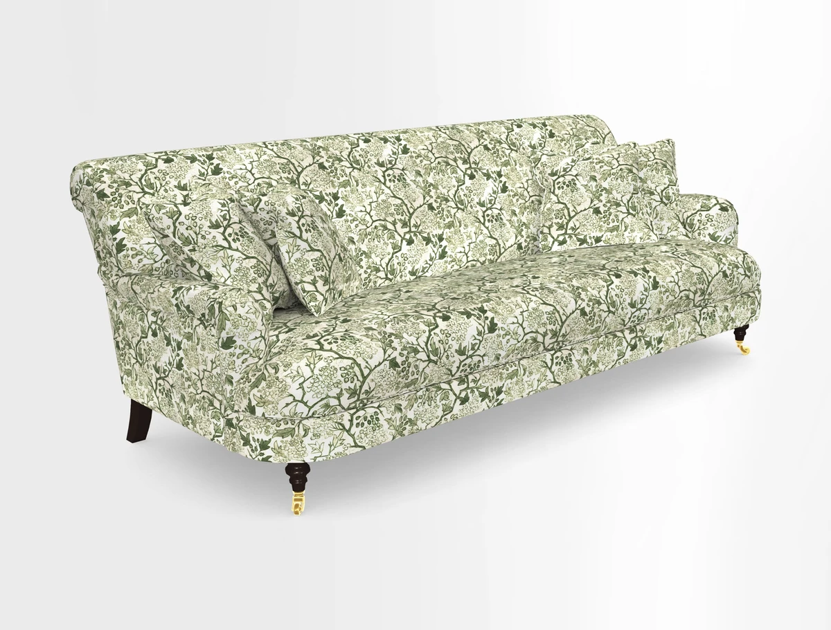 Holmfirth 3 Seater Seater Sofa in RHS Collection on Velvet Pieter van Kouwenhoorn Tulips with scatters in Almost Plain Velvet Maple and Brick