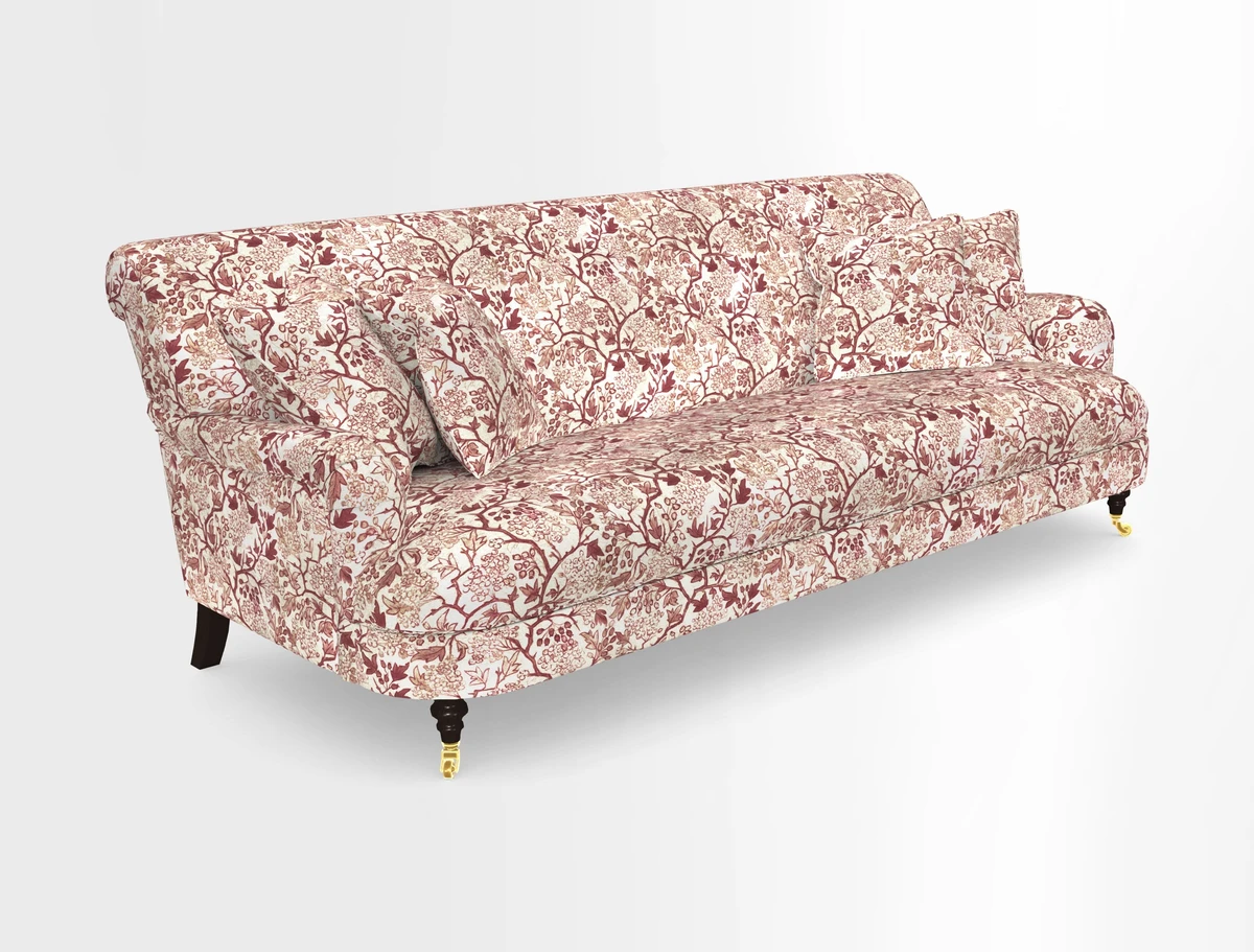 Holmfirth 3 Seater Seater Sofa in RHS Collection on Velvet Pieter van Kouwenhoorn Tulips with scatters in Almost Plain Velvet Maple and Brick