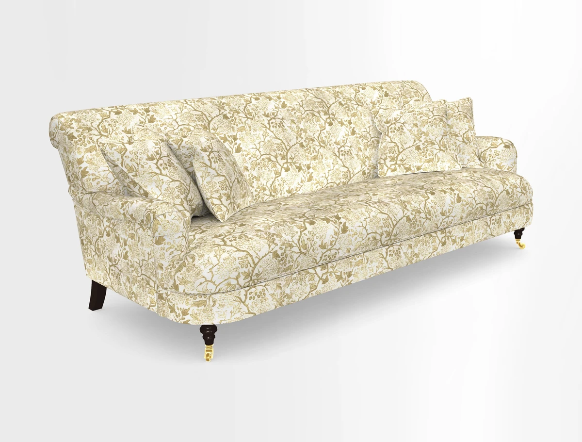 Holmfirth 3 Seater Seater Sofa in RHS Collection on Velvet Pieter van Kouwenhoorn Tulips with scatters in Almost Plain Velvet Maple and Brick