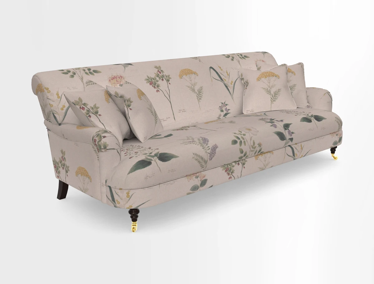 Holmfirth 3 Seater Seater Sofa in RHS Collection on Velvet Pieter van Kouwenhoorn Tulips with scatters in Almost Plain Velvet Maple and Brick