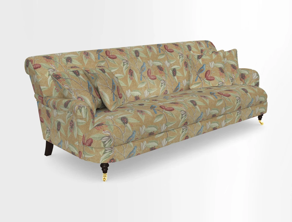 Holmfirth 3 Seater Seater Sofa in RHS Collection on Velvet Pieter van Kouwenhoorn Tulips with scatters in Almost Plain Velvet Maple and Brick