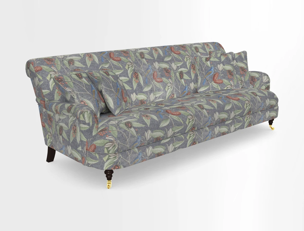 Holmfirth 3 Seater Seater Sofa in RHS Collection on Velvet Pieter van Kouwenhoorn Tulips with scatters in Almost Plain Velvet Maple and Brick