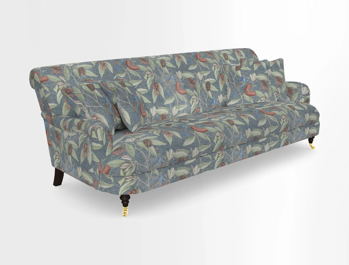 Holmfirth 3 Seater Seater Sofa in RHS Collection on Velvet Pieter van Kouwenhoorn Tulips with scatters in Almost Plain Velvet Maple and Brick