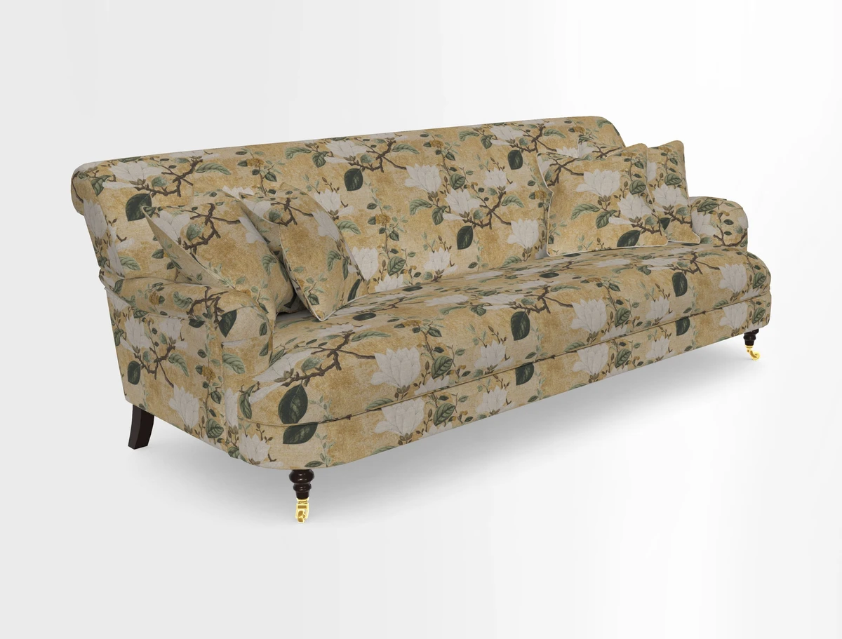Holmfirth 3 Seater Seater Sofa in RHS Collection on Velvet Pieter van Kouwenhoorn Tulips with scatters in Almost Plain Velvet Maple and Brick